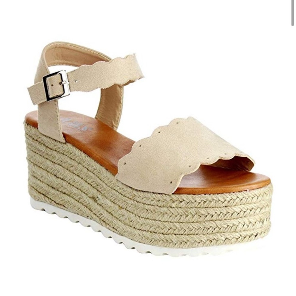 AMS Emma Scallop Edged Platform Espadrilles
